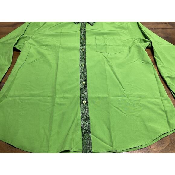 Barry Wang Green Paisley Long Sleeve Mens Shirt Button Party Business Shirt - Picture 2 of 9